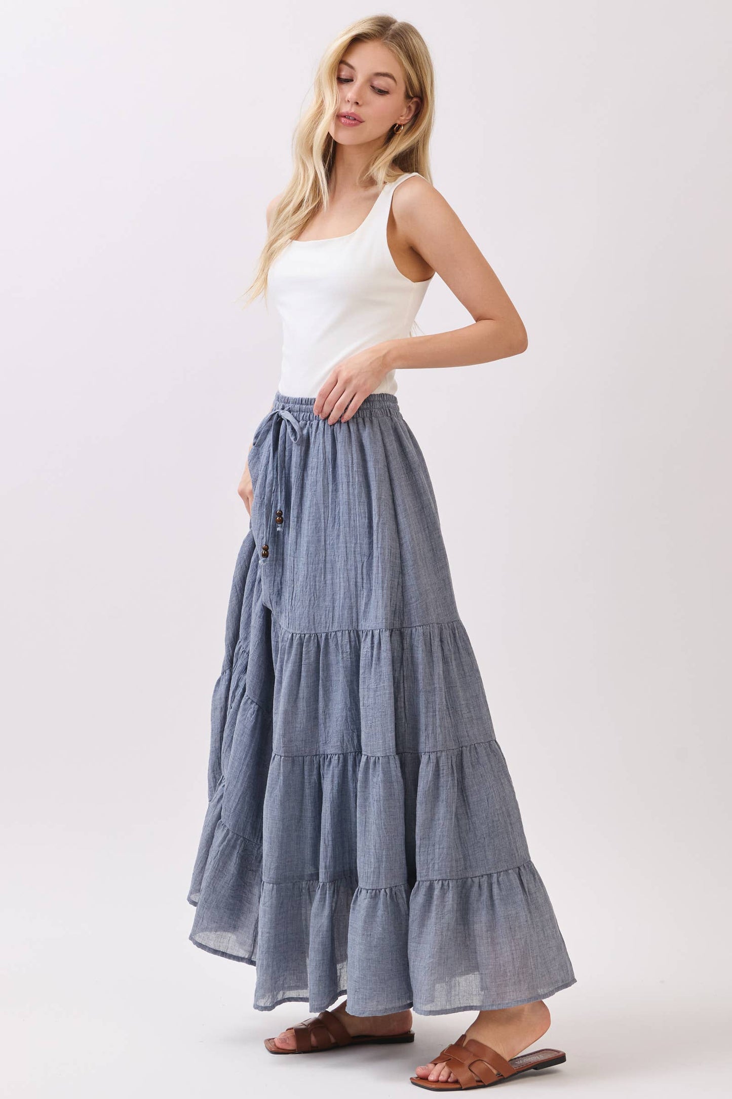 Tiered Coconut Tie Detail Maxi Skirt - Final Touch