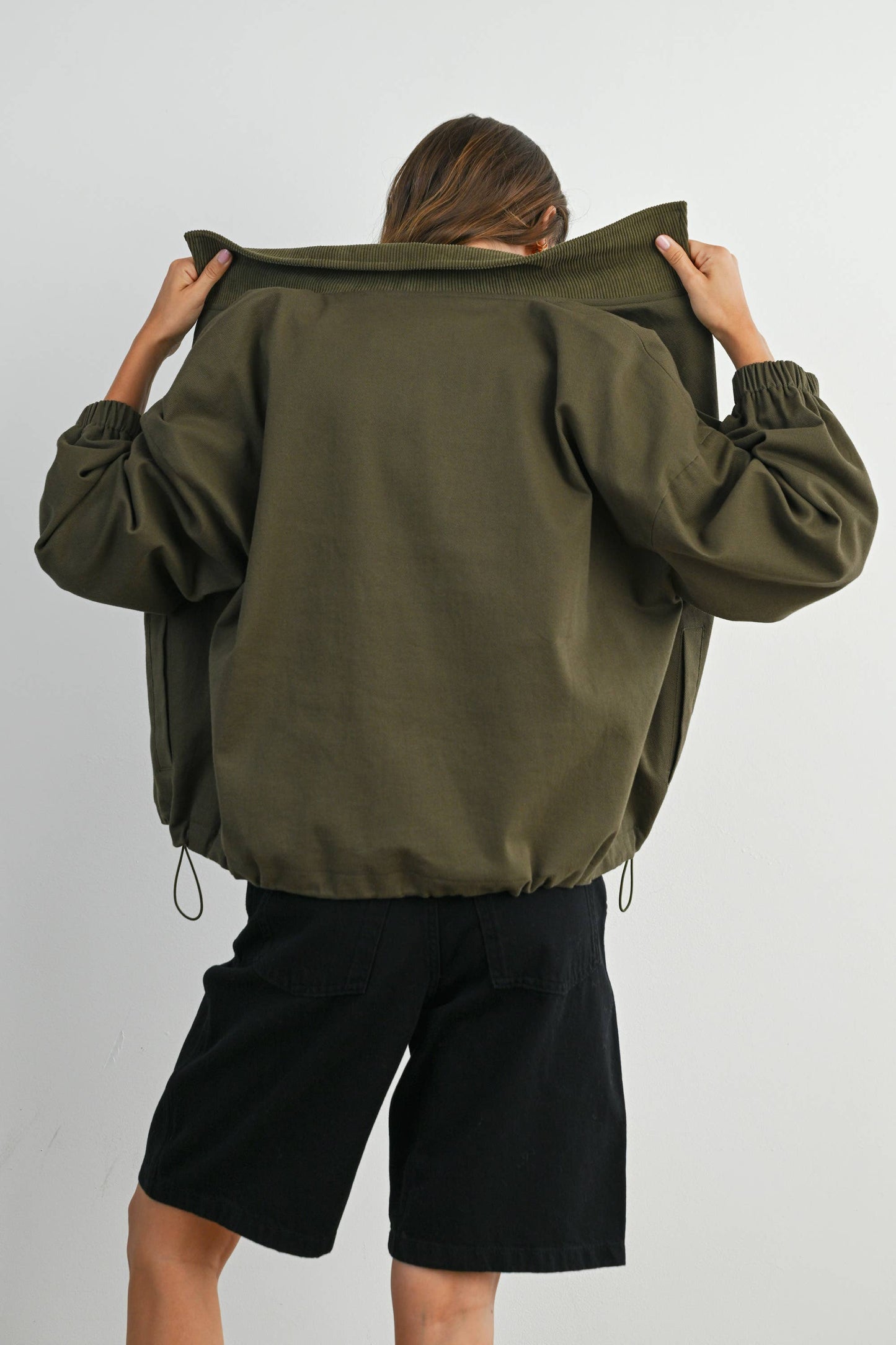 BUTTERMELON - Cord Collar Zip-Front Long Sleeve Jacket - BMJ7780