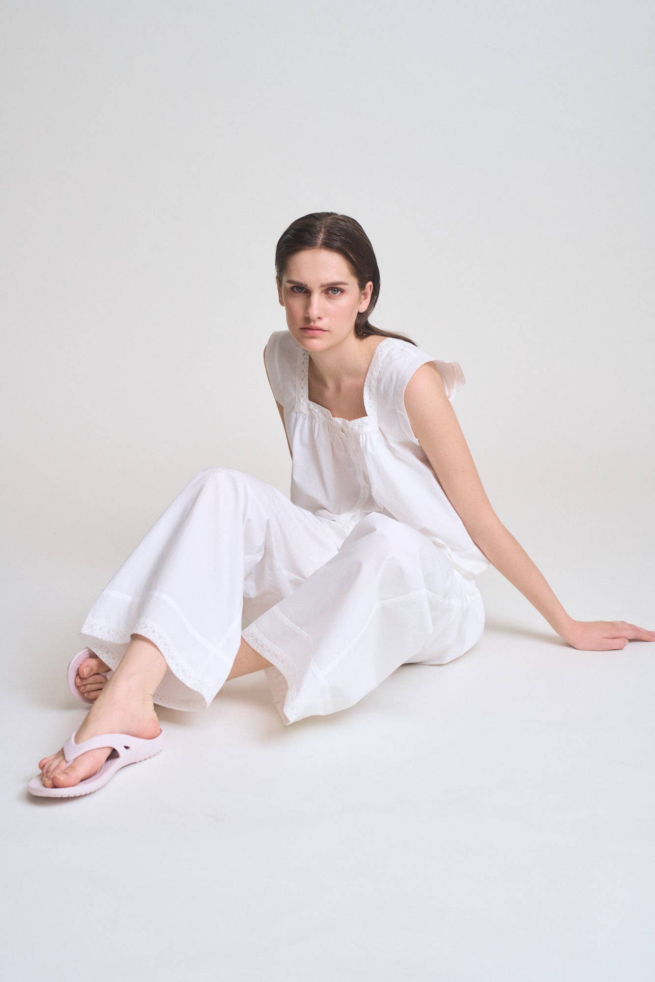 Grade & Gather - 50909 - EYELET HEM DETAILED COTTON PANTS
