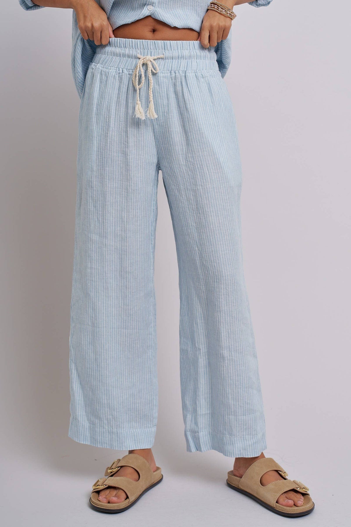Urban Daizy - Linen Wide-Leg Drawstring Pants