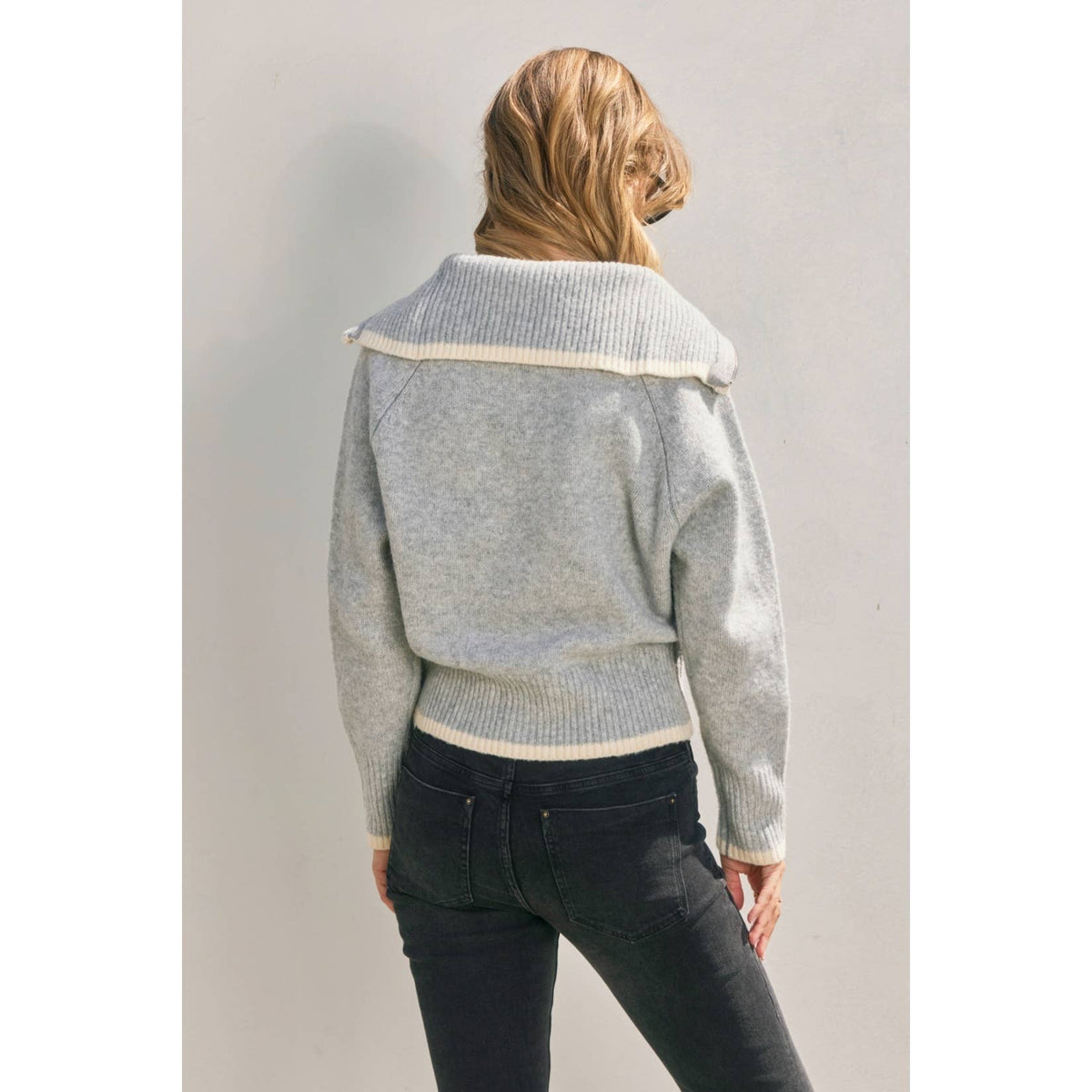 Sailor Collar Contrast Zip Up Cardigan