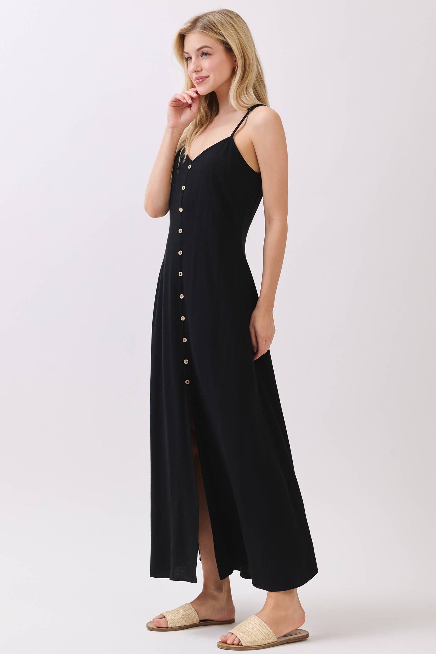 FLOWY DRESS WITH BUTTONED TRIM AND SLIT - VND40209E8