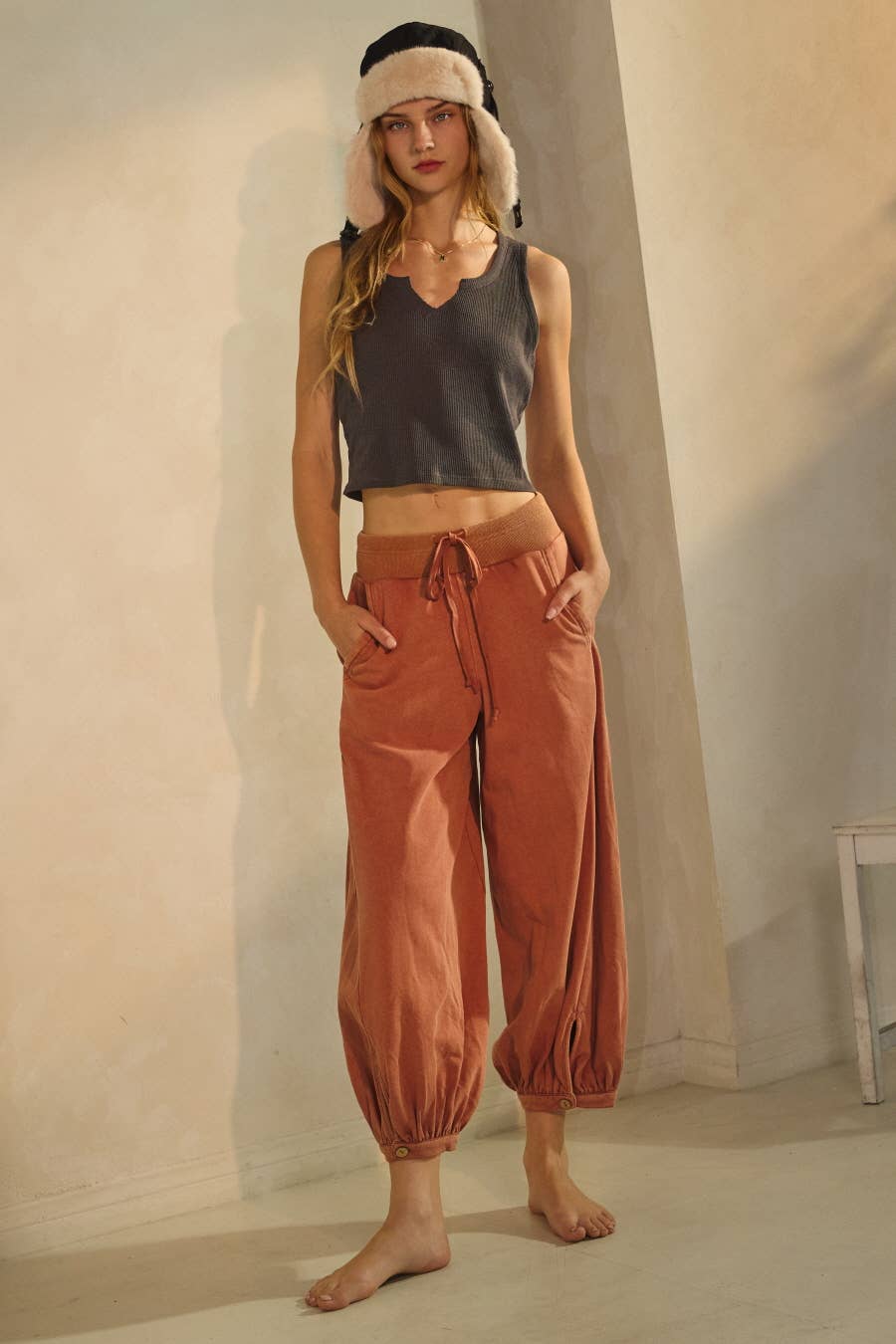 Oddi - Acid Washed Capri Length Bubble Pants