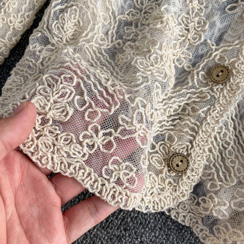 Hope & Sunshine - Crochet Cutout Long Sleeve Lace Mesh Top