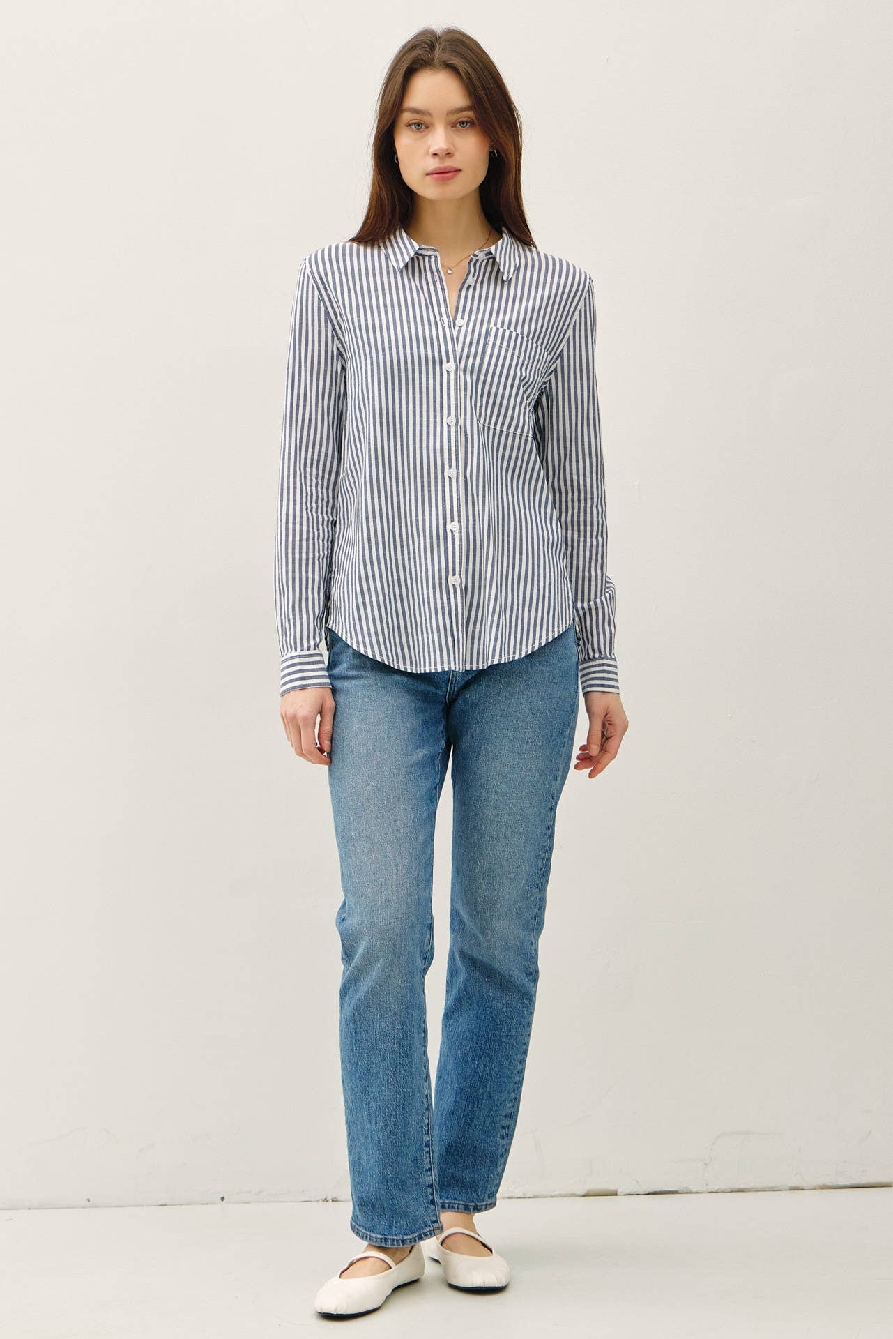 Be Cool - STRIPED LONG SLEEVE COLLARED BUTTON UP SHIRTS