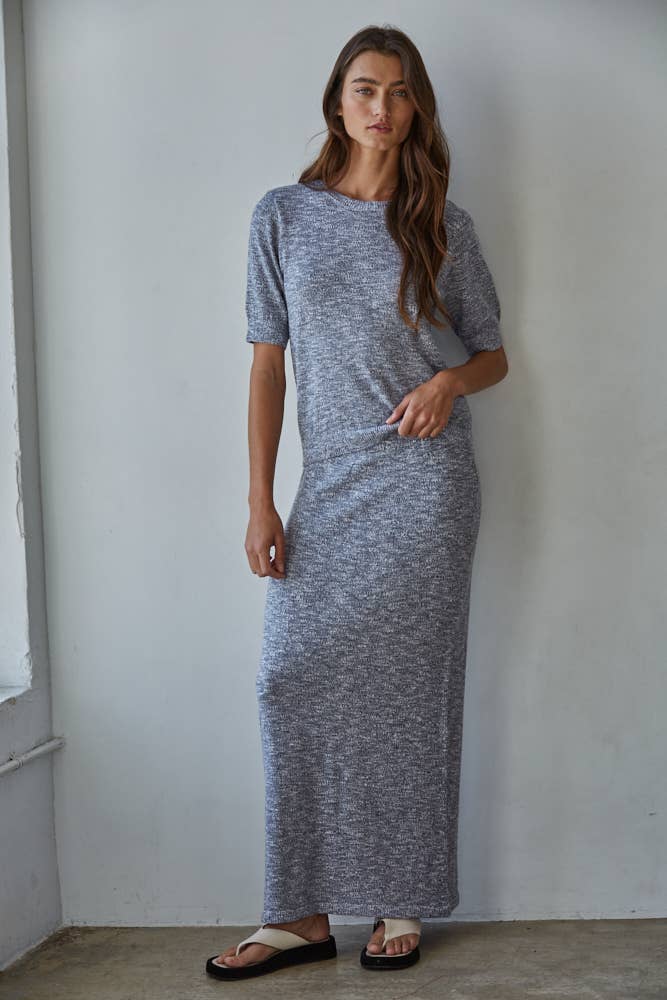By Together - W2448T | Knit Sweater Round Neck Short Sleeve Top