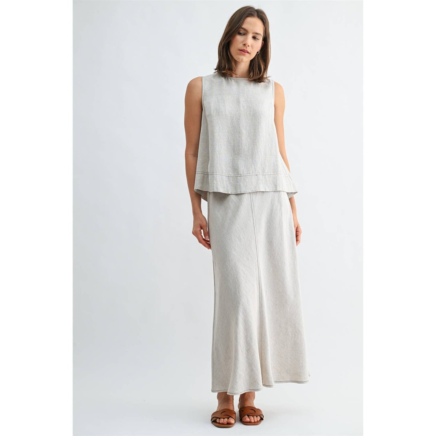 FUN2FUN - LINEN PLEATED BACK SLEEVELESS TOP
