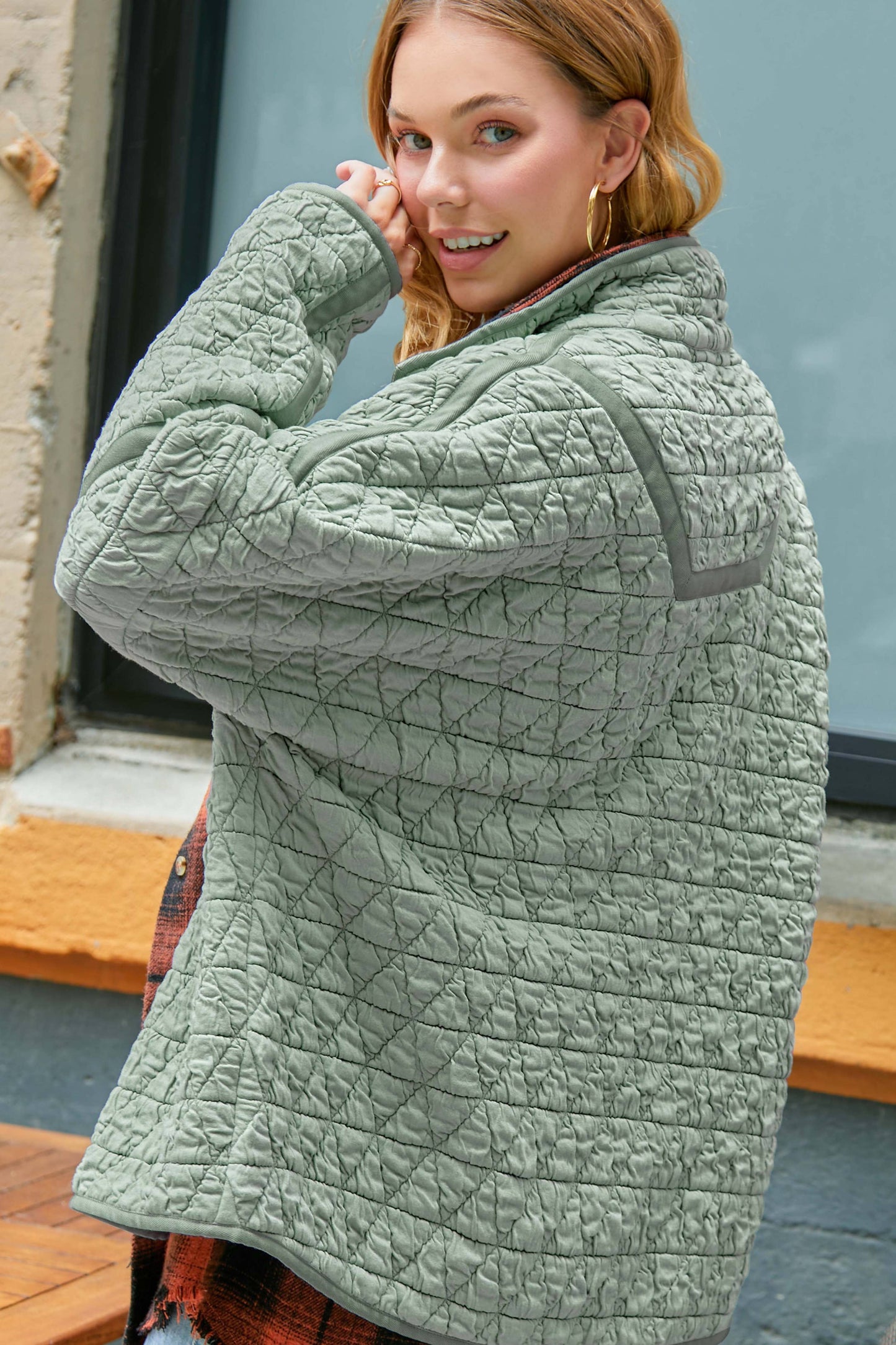 La Miel - JKT1787-Oversized Soft Quilted Button Down Jacket
