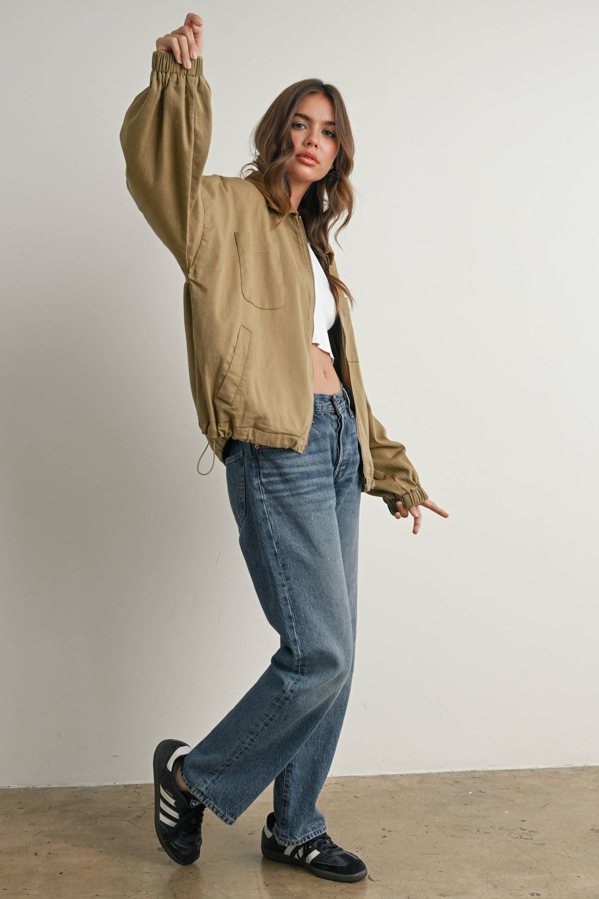 BUTTERMELON - Cord Collar Zip-Front Long Sleeve Jacket - BMJ7780