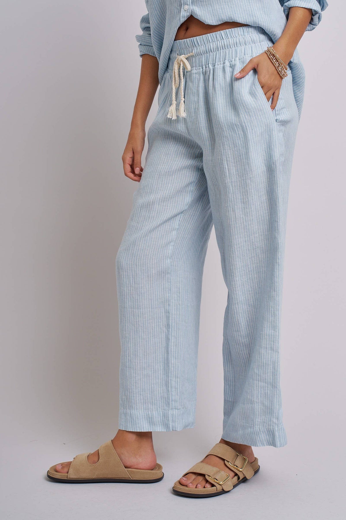 Urban Daizy - Linen Wide-Leg Drawstring Pants