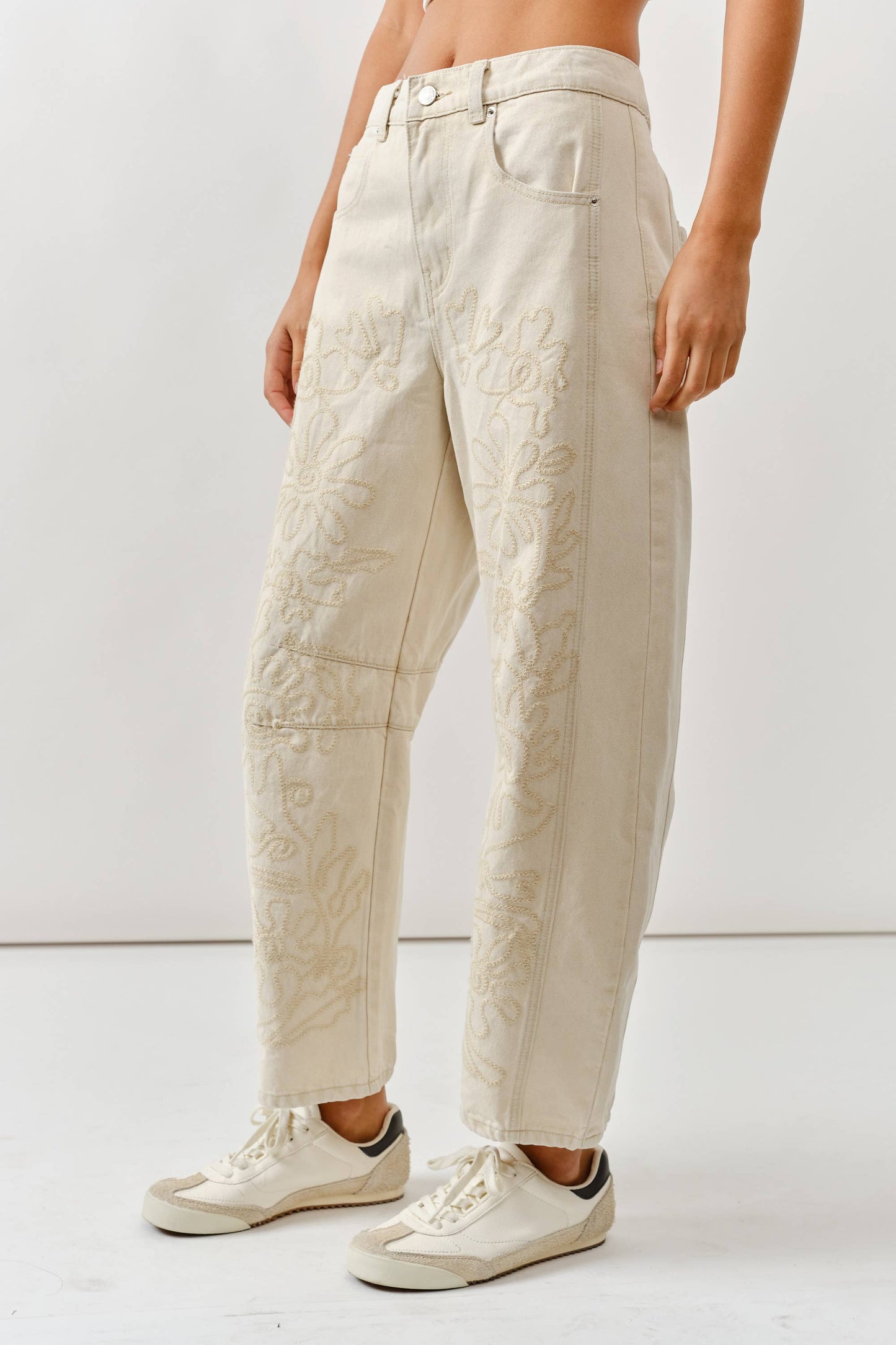 Aaron & Amber - AJP5114 EMBROIDERED DETAIL COTTON BARREL PANTS
