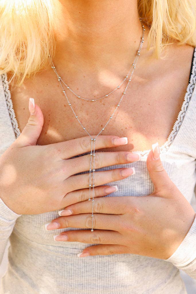 18K Gold PVD Stainless Steel Satellite Layered Lariat Necklace