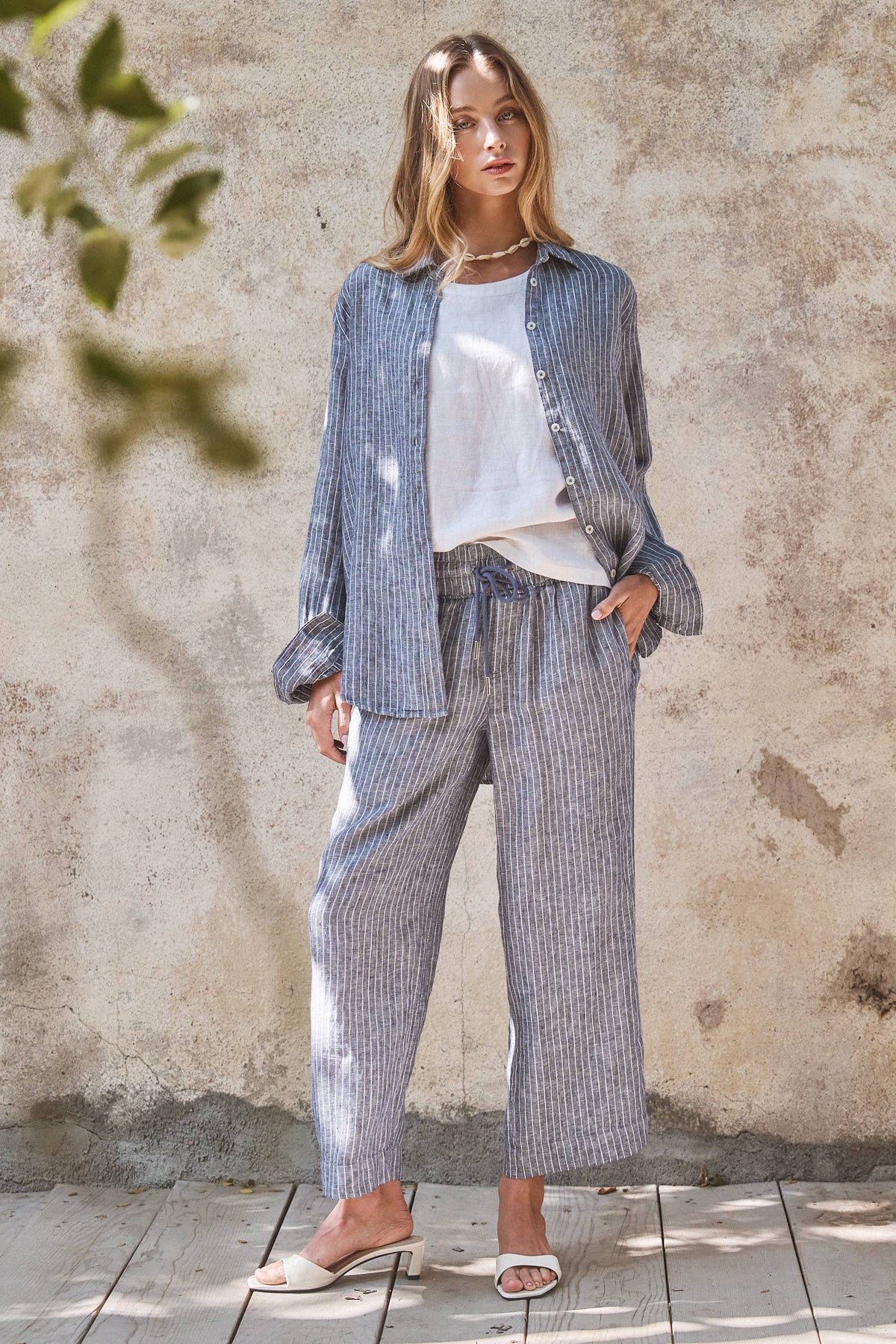 Urban Daizy - Linen Wide-Leg Drawstring Pants