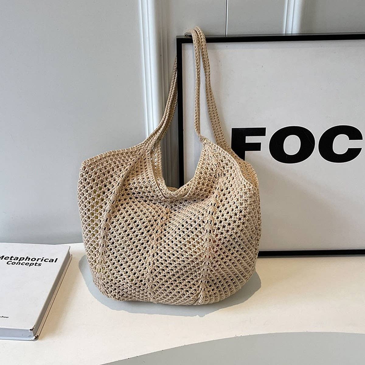 CWAB5061_NEW STRAW KNITTED HOLLOW WOVEN BAG