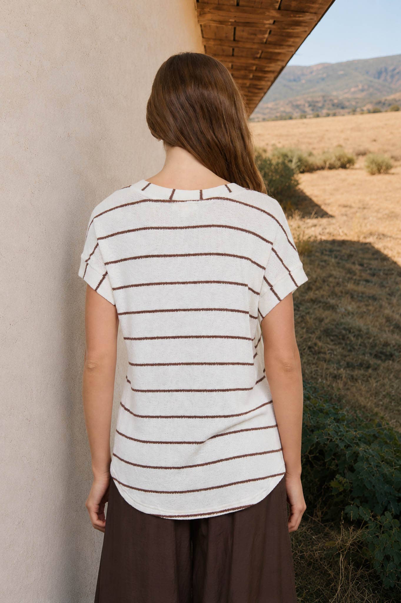 STRIPE V NECK CUFFED SLEEVE KNIT TOP - Blu Pepper