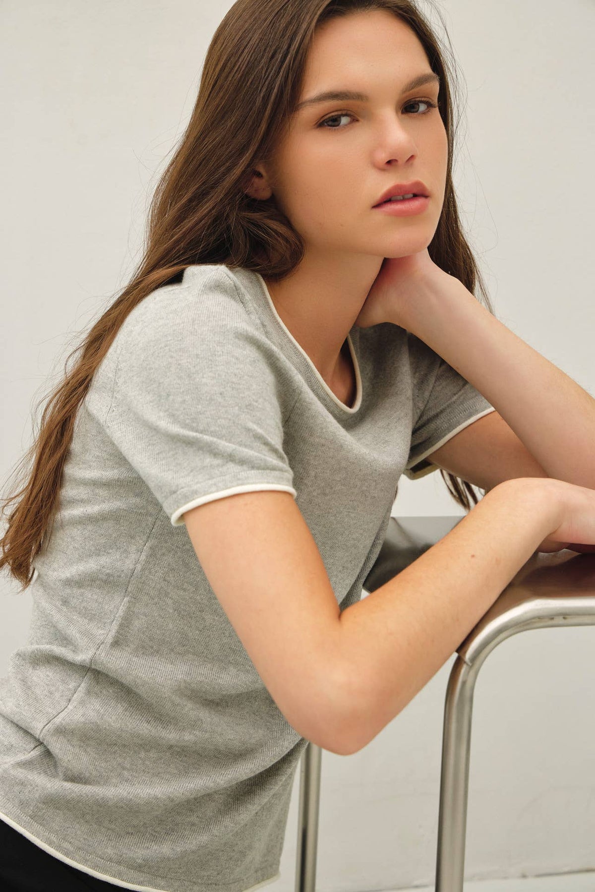 Be Cool - LAYERED LOOK ESSENTIAL SHORT SLEEVE  SWEATER TOP