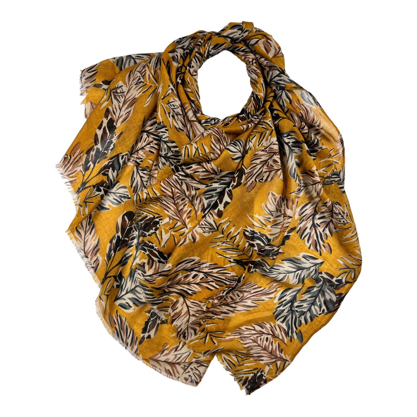 London Scarves - Leaves print on lightweight scarf with fringes