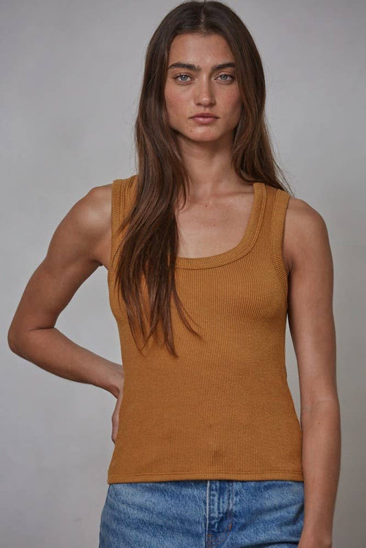 By Together - RJ3455 | Knit Cotton Rayon Spandex Ribbed Scoop Neck Tank