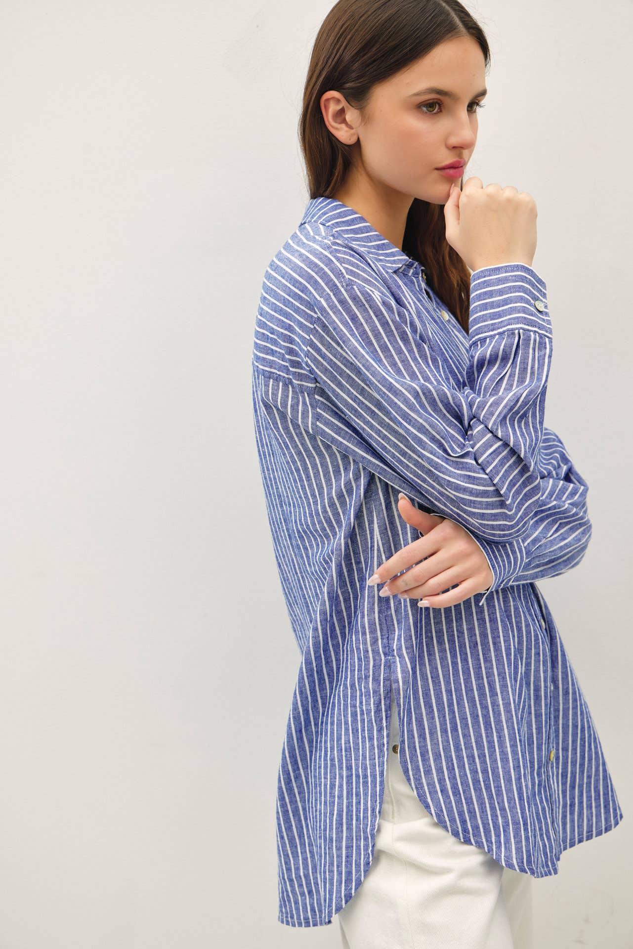 Be Cool - COTTON LINEN BLEND LONG SLEEVE BUTTON UP SHIRT