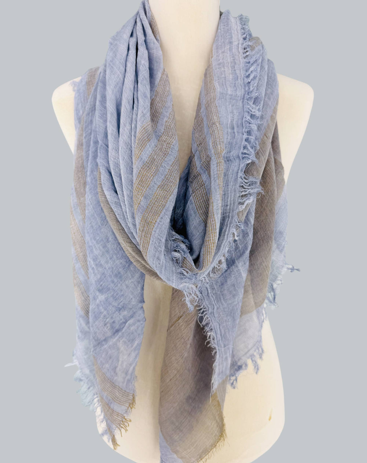 JC Sunny Fashion - JC021038 Textured Gauze Scarf Shawl – Soft Washed Colorblock Wrap with Subtle Distressed Dye & Raw Fringe Edges