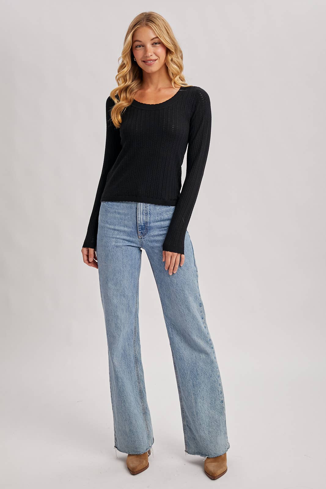 Bluivy - LONG SLEEVED POINTELLE KNIT TOP