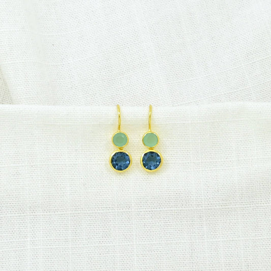 Schmuckoo Berlin - Delphine Gold Earring - Aqua Chalcedony & Blue Iolite