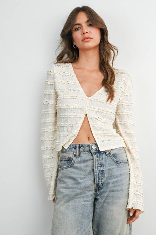 BUTTERMELON - Ruched Ribbon Knit Top - BMT8185