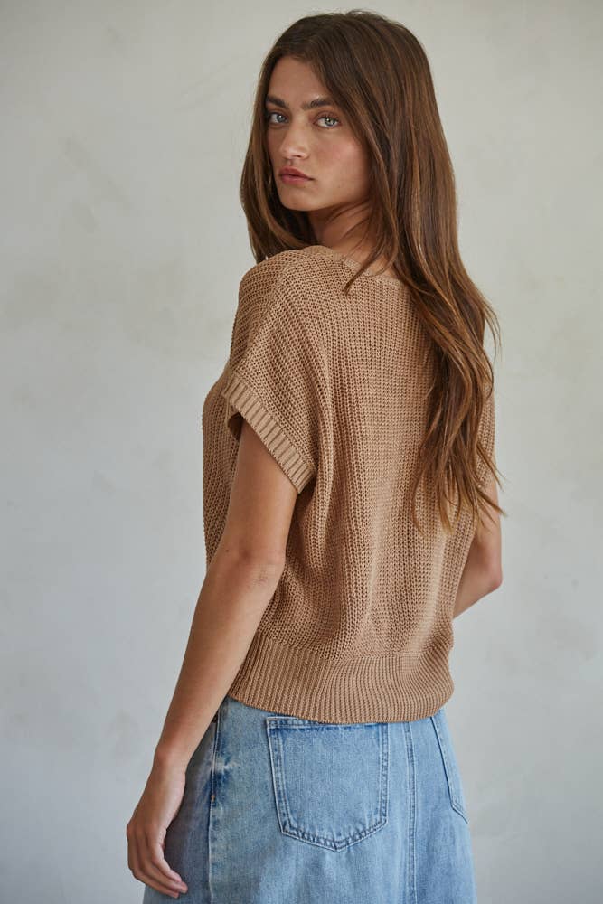 W1979 | Knit Sweater See Through Short Sleeve Pullover Top