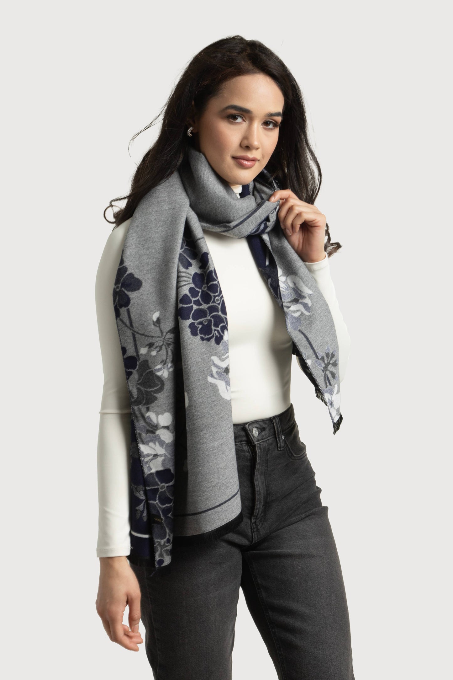 SAACHI - Two Color Floral Reversible Scarf