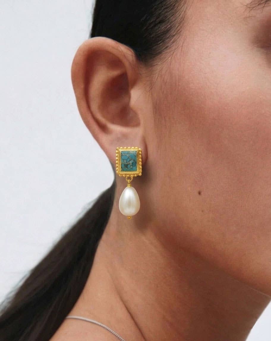 Schmuckoo x Noyre Berlin - Janika Earring Gold Plated - Pearl & Blue Turquoise