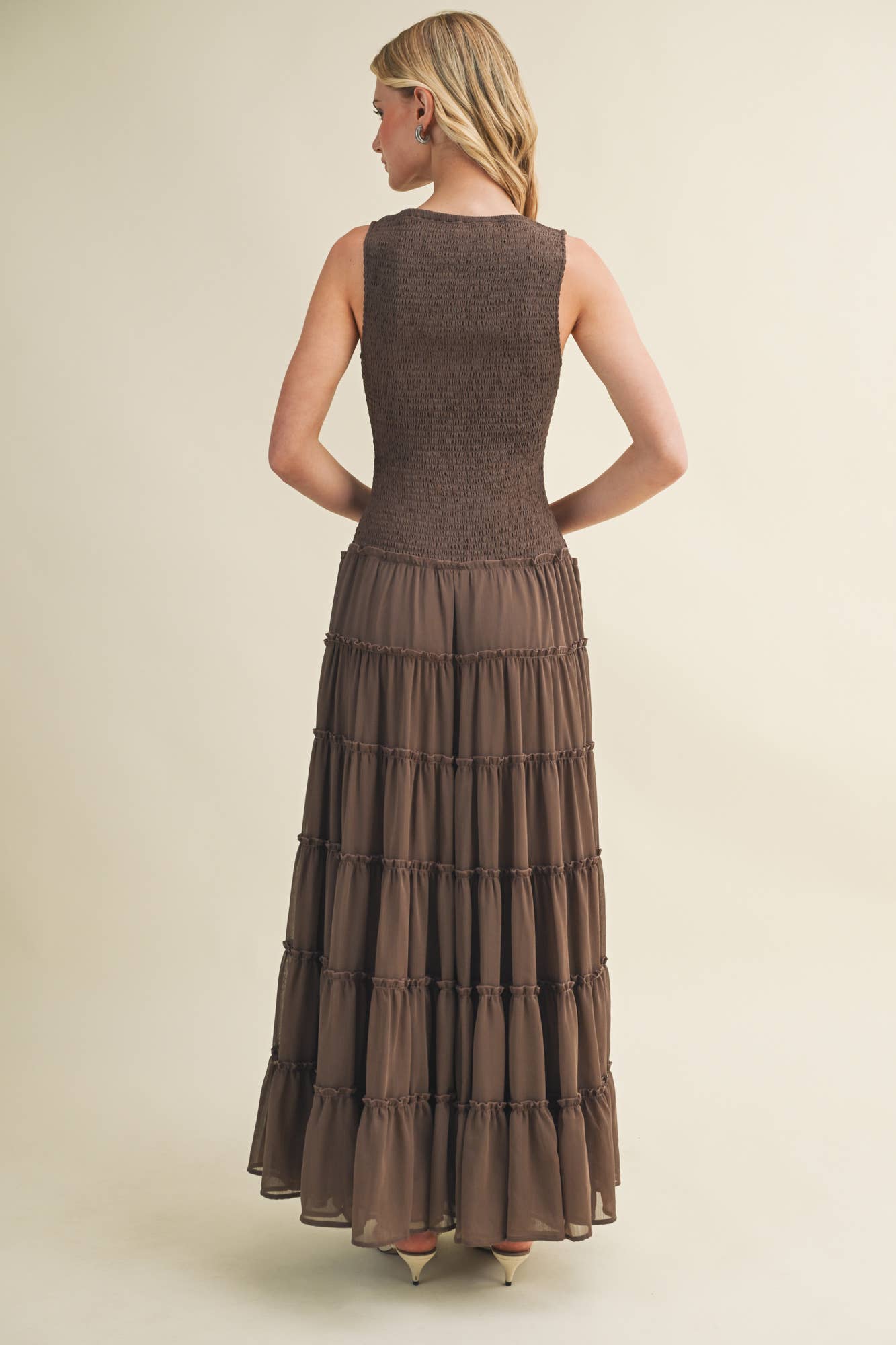 Mustard Seed - Smocked Boat Neck Tiered Maxi Dress