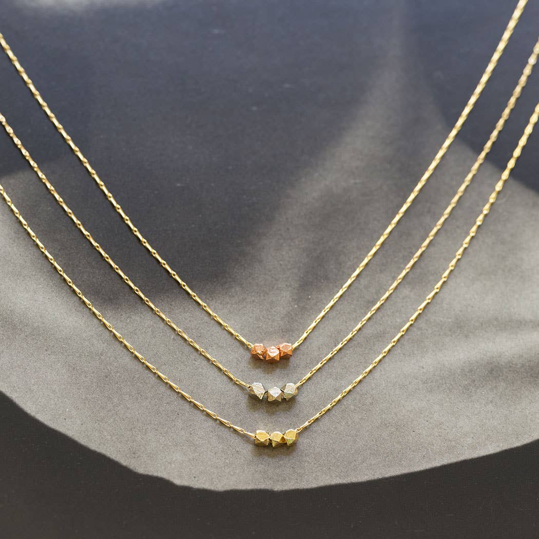 3 Tiny Faceted Beads Necklace