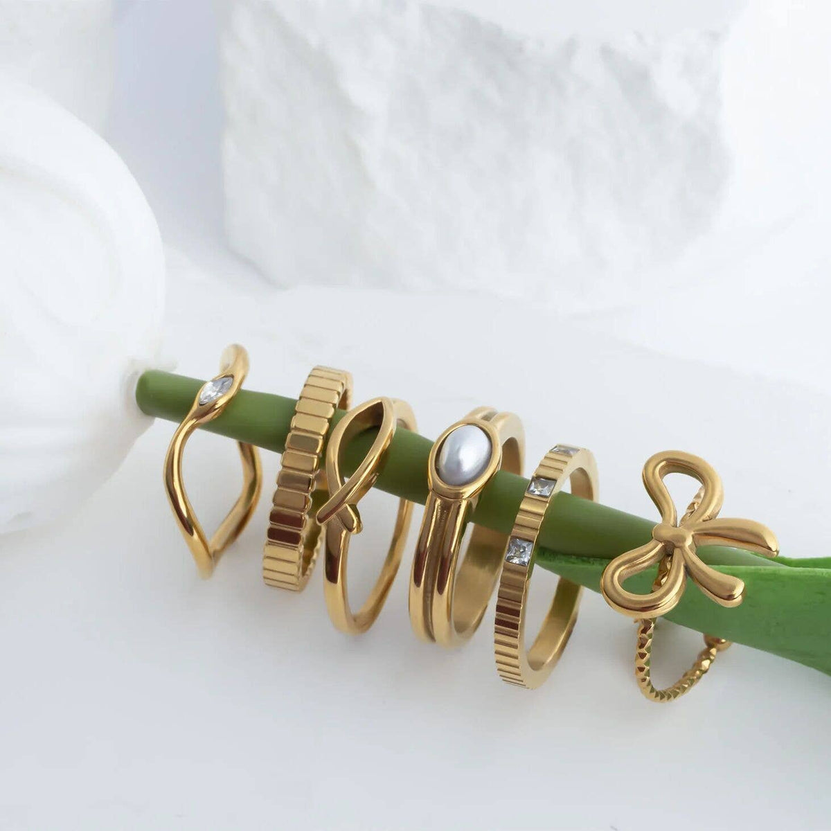 18K Gold PVD Stainless Steel Faux Pearl Statement Ring - WJW