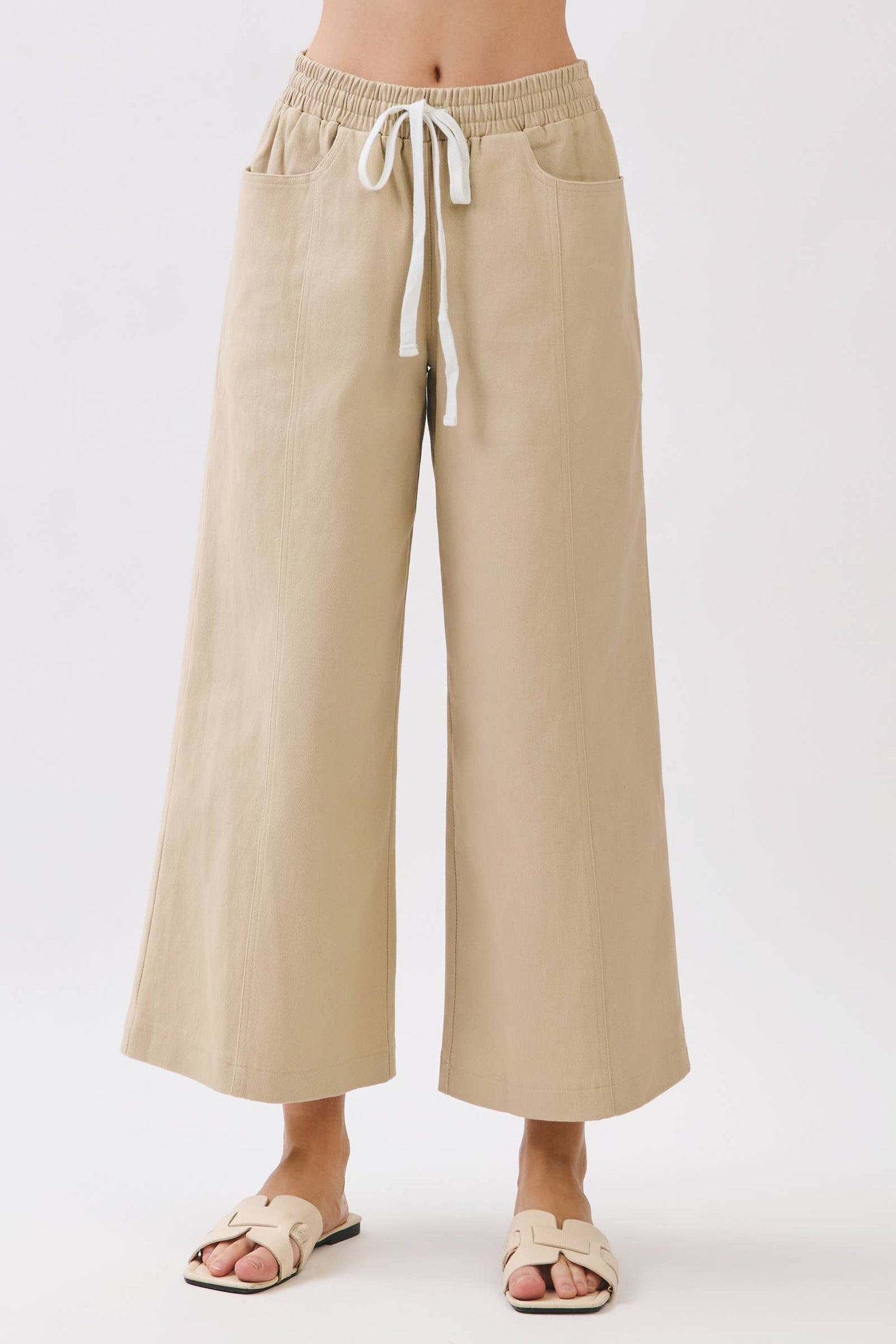 COTTON SPAN WIDE LEG PANTS - Final Touch
