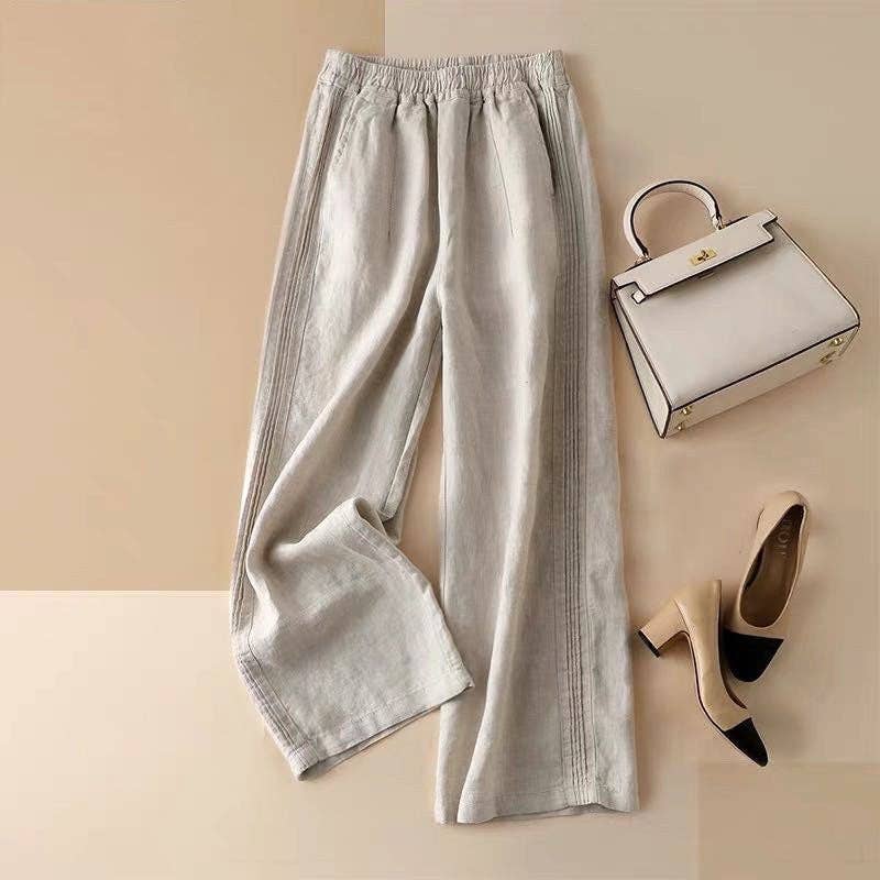 Cotton Linen Wide-Leg New Style High-Waisted Thin Straight Casual Pants - UZWS