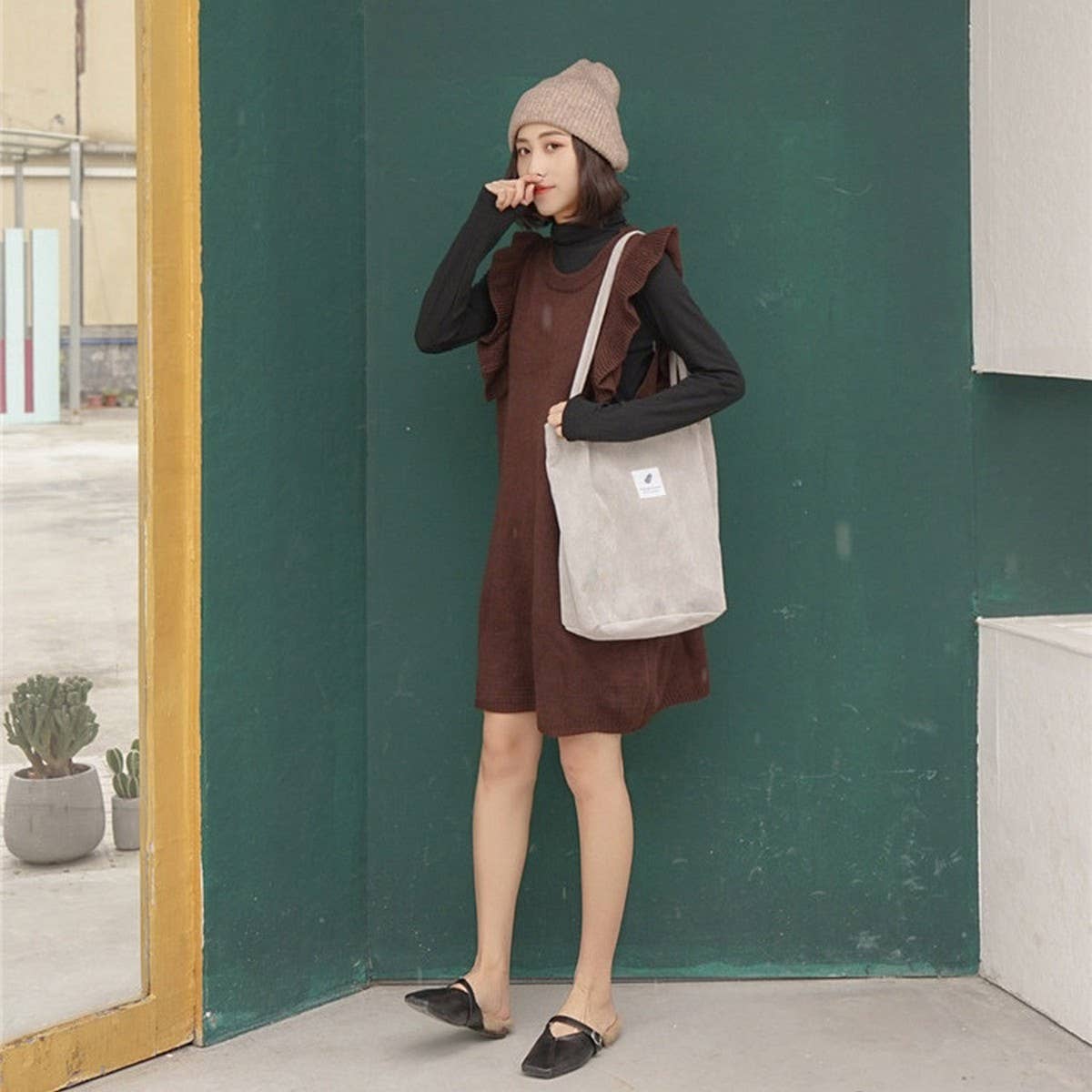 CORDUROY SNAP-BUTTON LARGE-CAPACITY SHOULDER BAG - NINEXIS