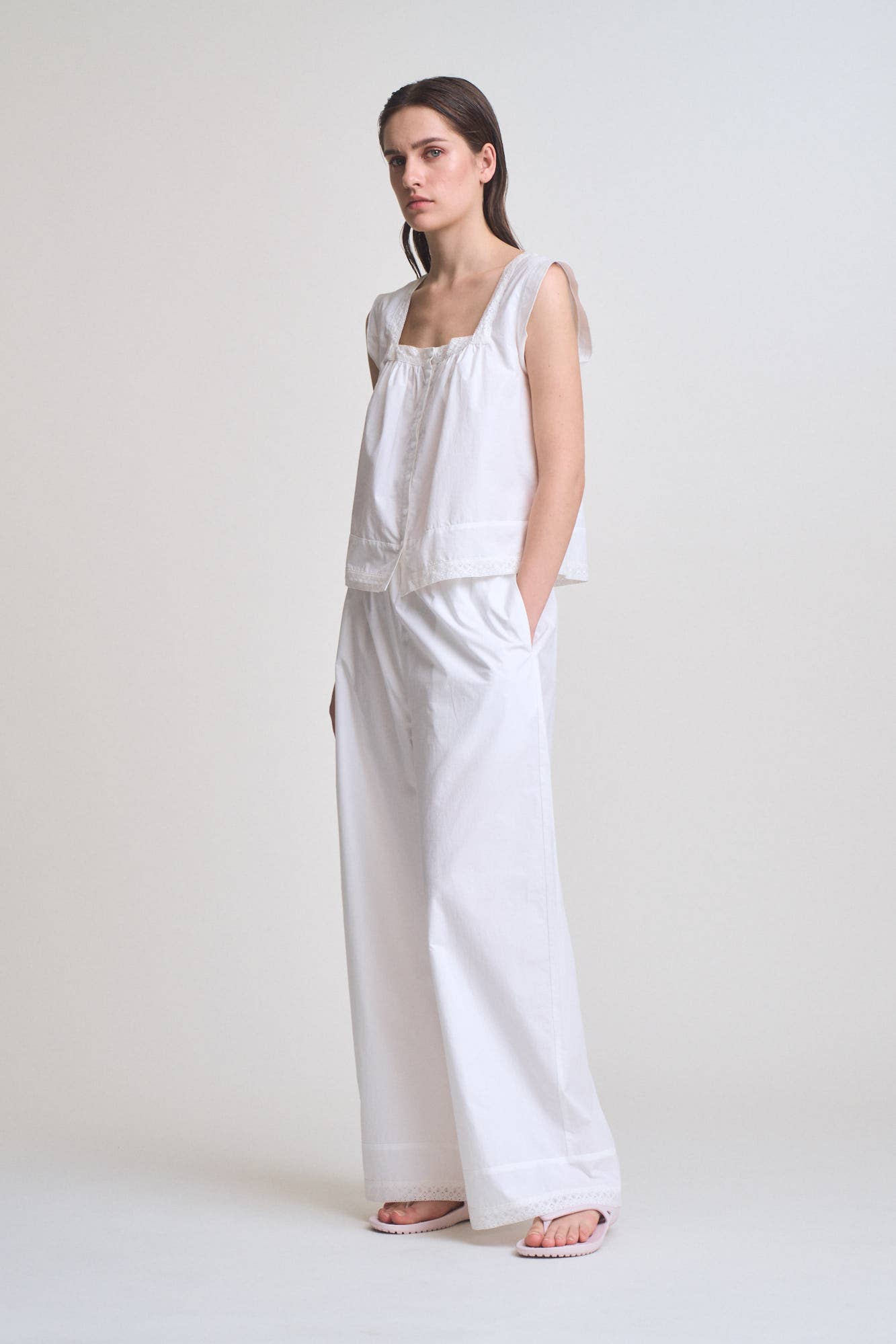 Grade & Gather - 50909 - EYELET HEM DETAILED COTTON PANTS