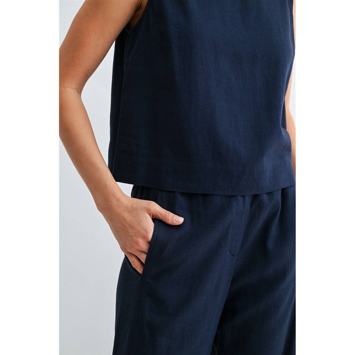 FUN2FUN - LINEN BLEND ELASTIC WAIST BUTTON FRONT PANTS