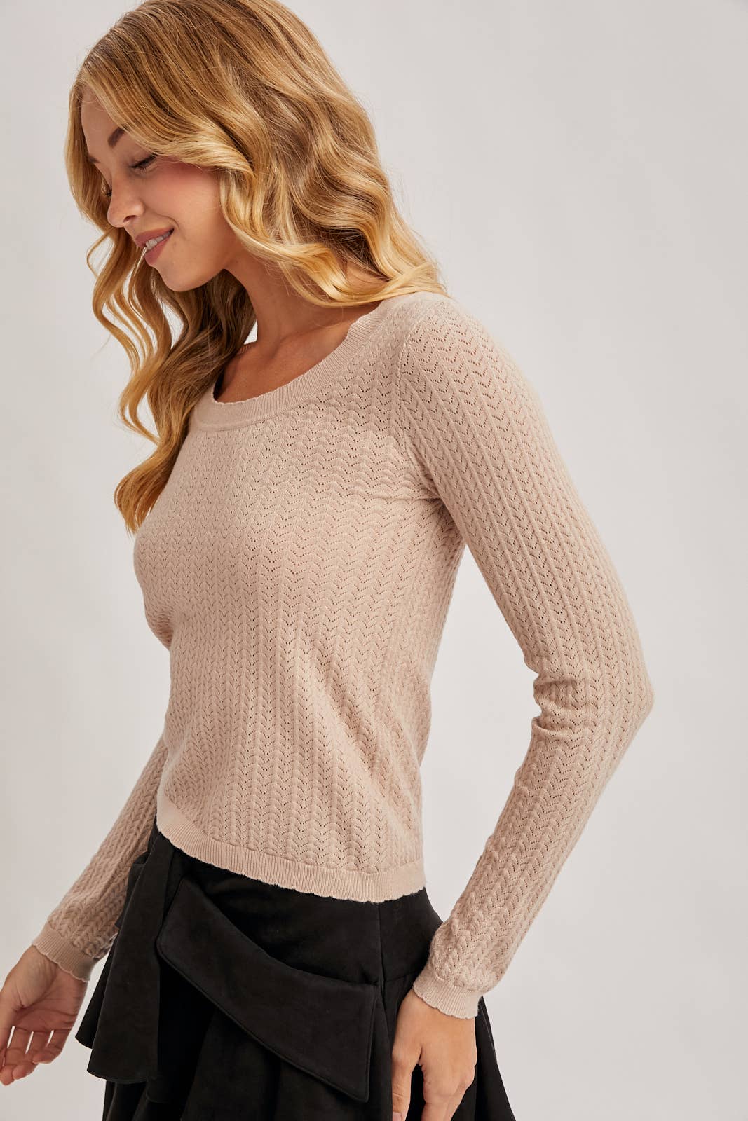 Bluivy - LONG SLEEVED POINTELLE KNIT TOP