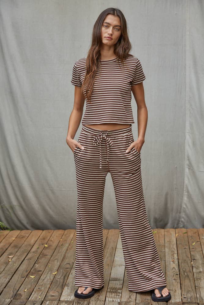 Knit Polyester Cotton Striped Short Sleeve Top - By Together