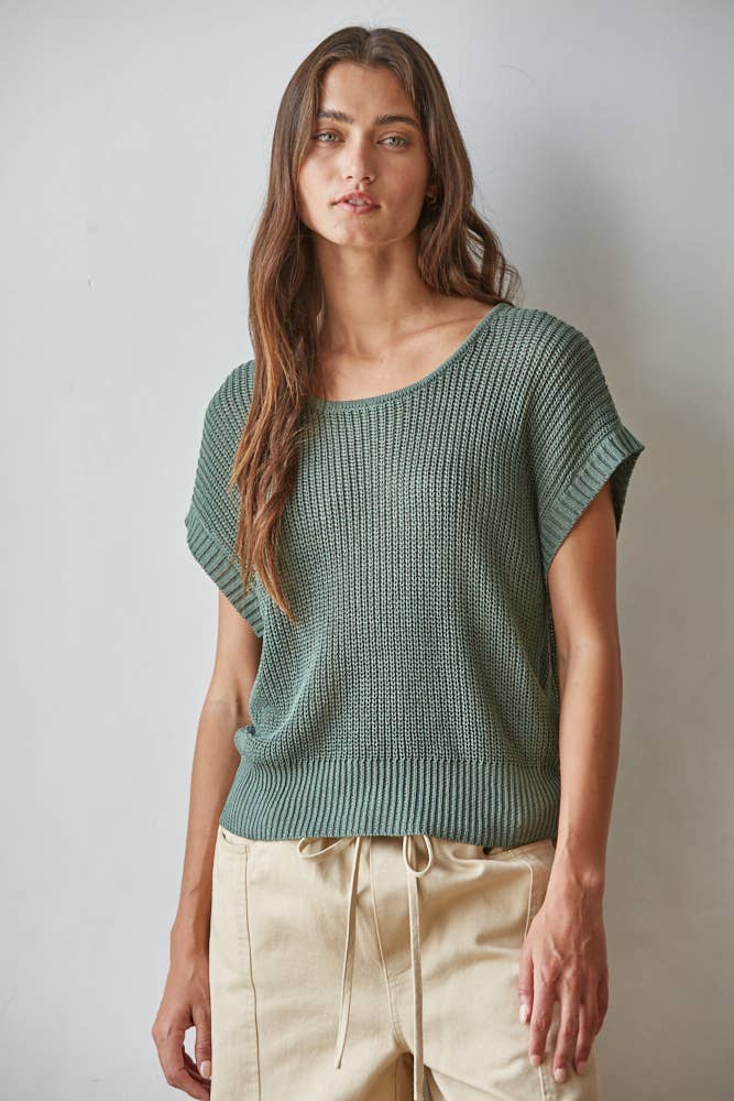 W1979 | Knit Sweater See Through Short Sleeve Pullover Top