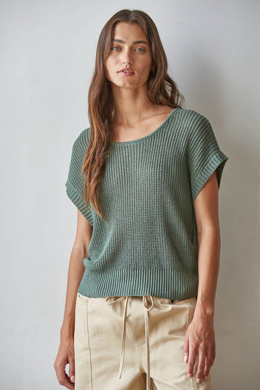 W1979 | Knit Sweater See Through Short Sleeve Pullover Top
