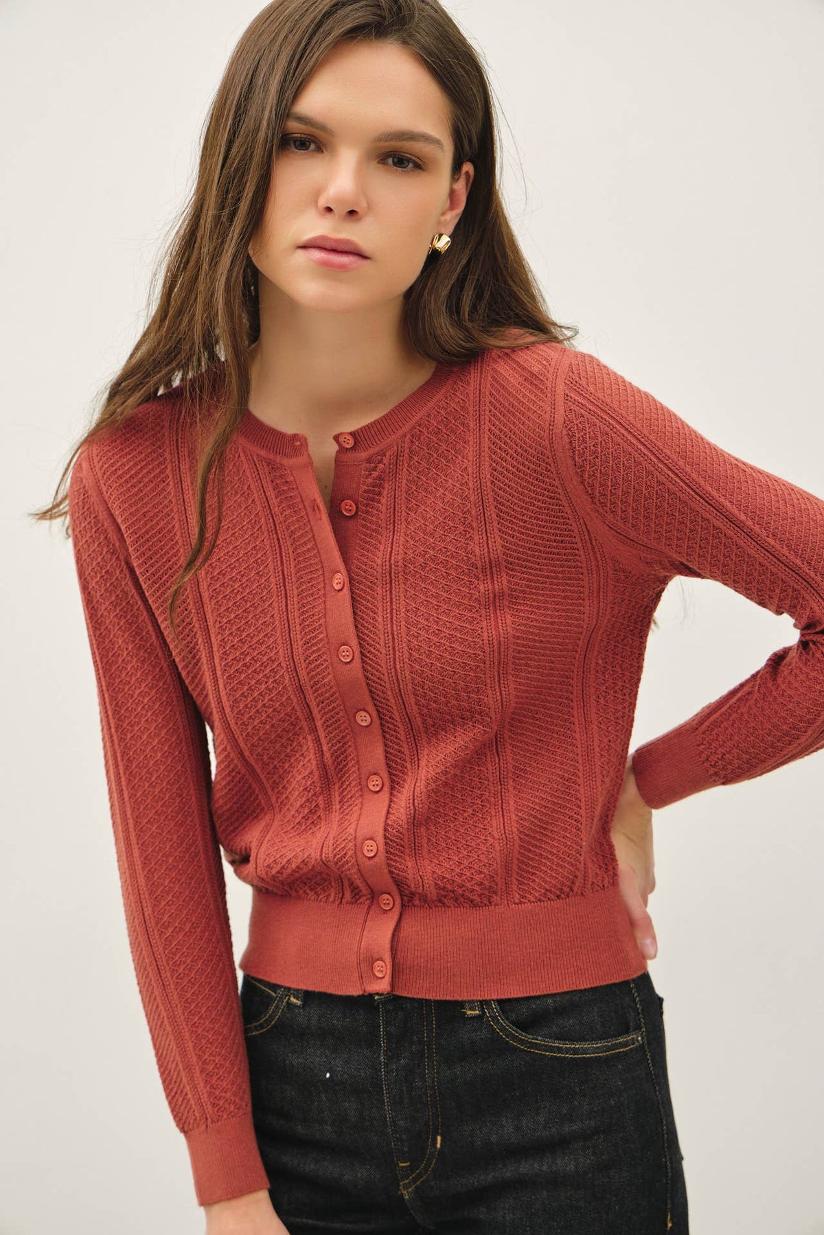 Be Cool - POINTELLE CROPPED SLIM CARDIGAN