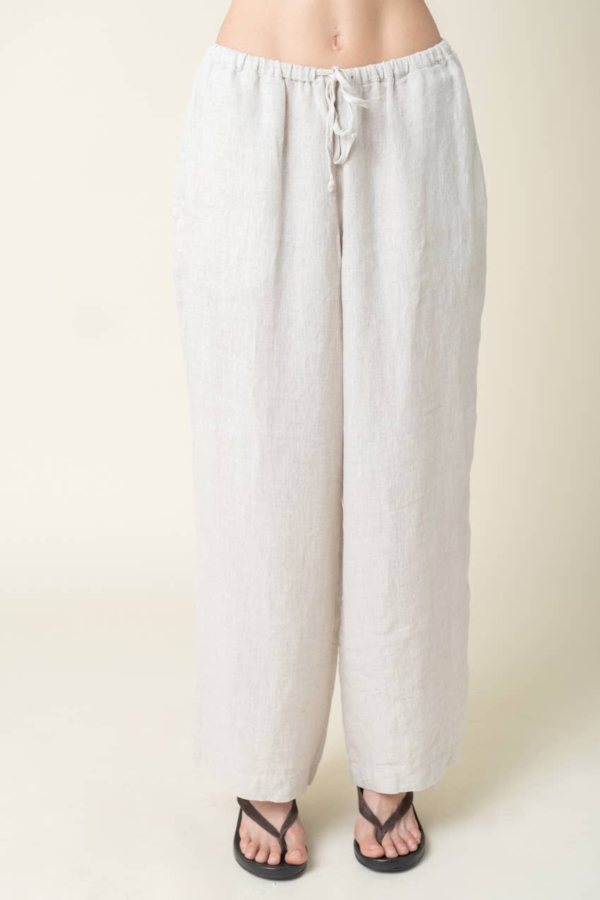 Millie Wide-Leg Drawstring Linen Pants - Olivaceous
