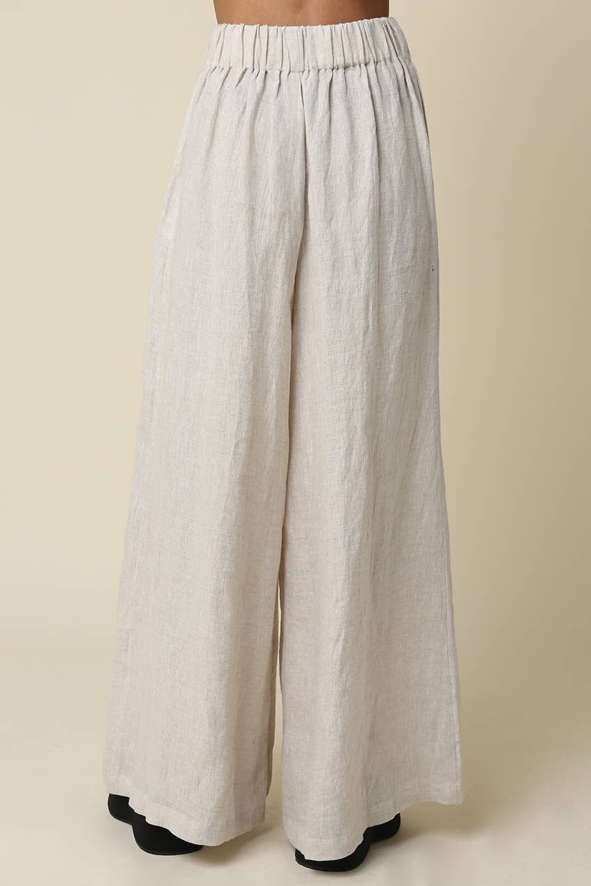 Jerri Linen Wide-Leg Pants - Olivaceous