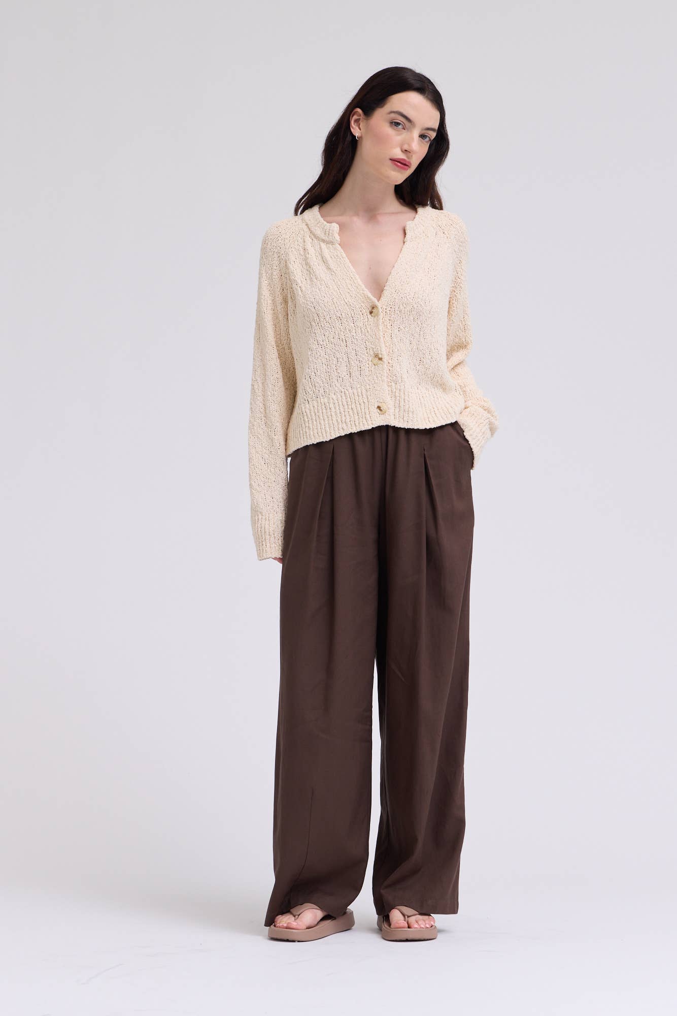 Grade & Gather - 80476TY - TEXTURED VNECK CARDIGAN