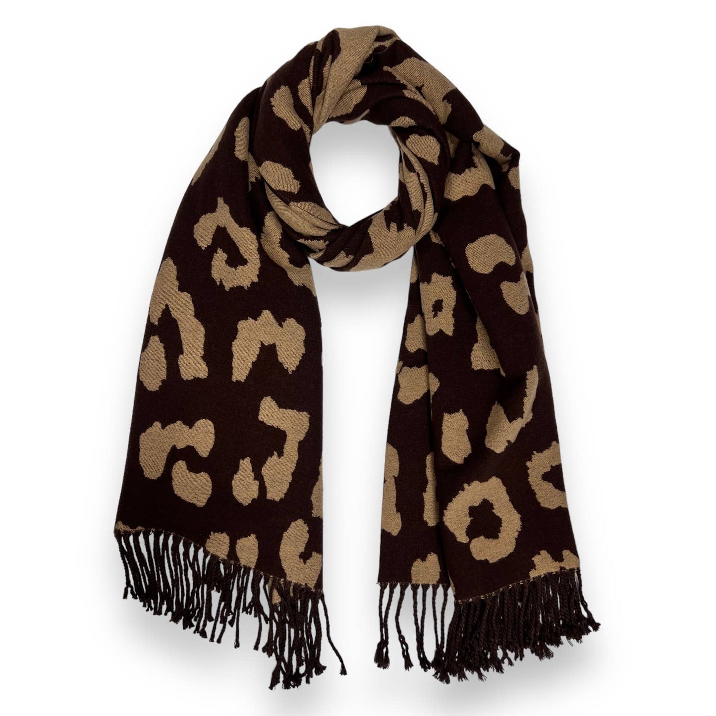 London Scarves - Leopard print on cashmere blend scarf finished with tassels