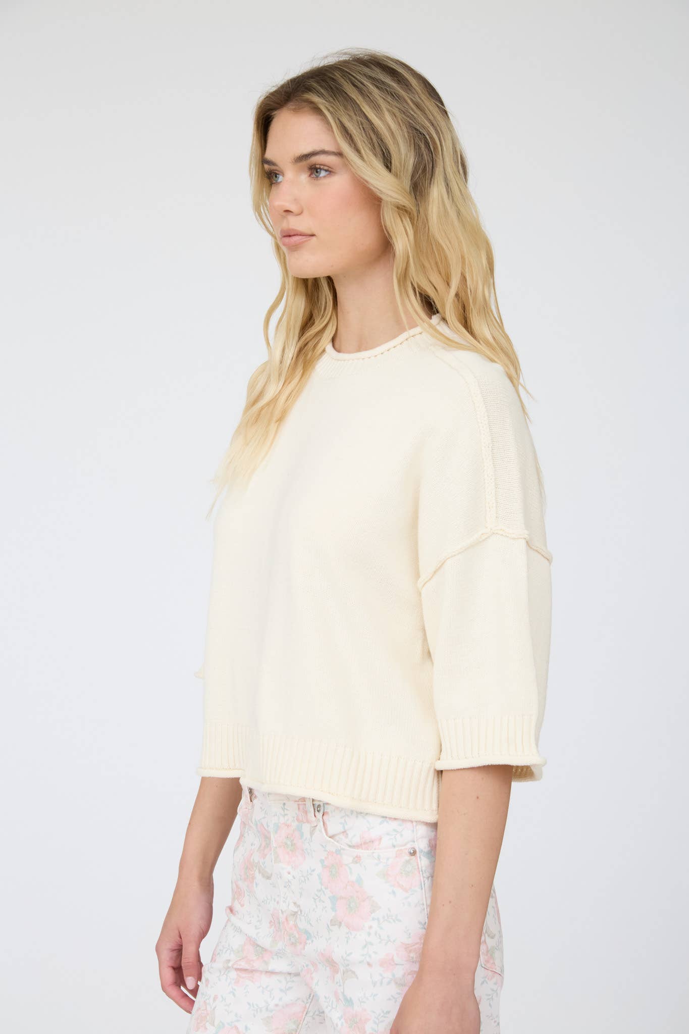 EXPOSED SEAM DROP SHOULDER SHORT SLEEVE PULLOVER - Blu Pepper