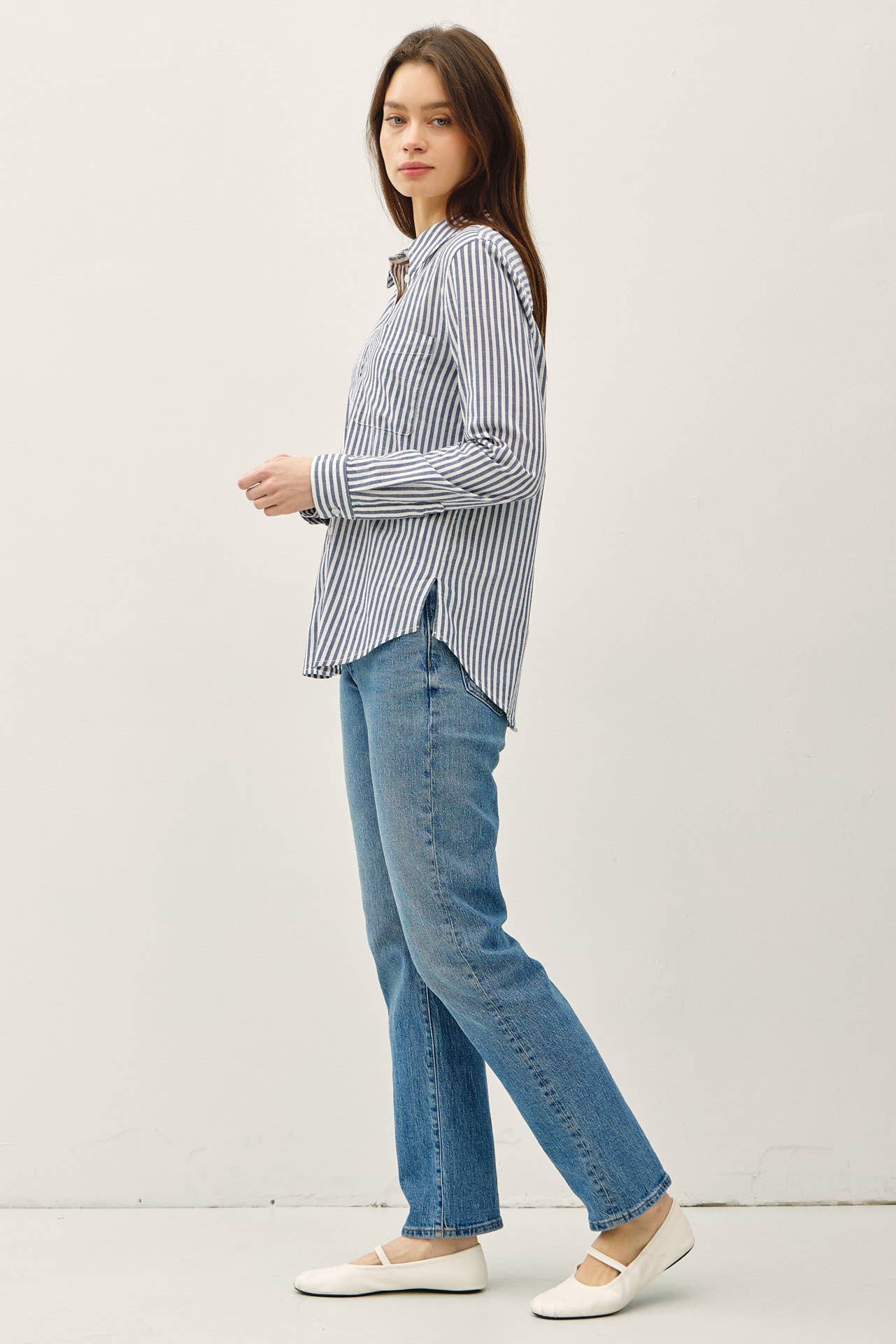 Be Cool - STRIPED LONG SLEEVE COLLARED BUTTON UP SHIRTS