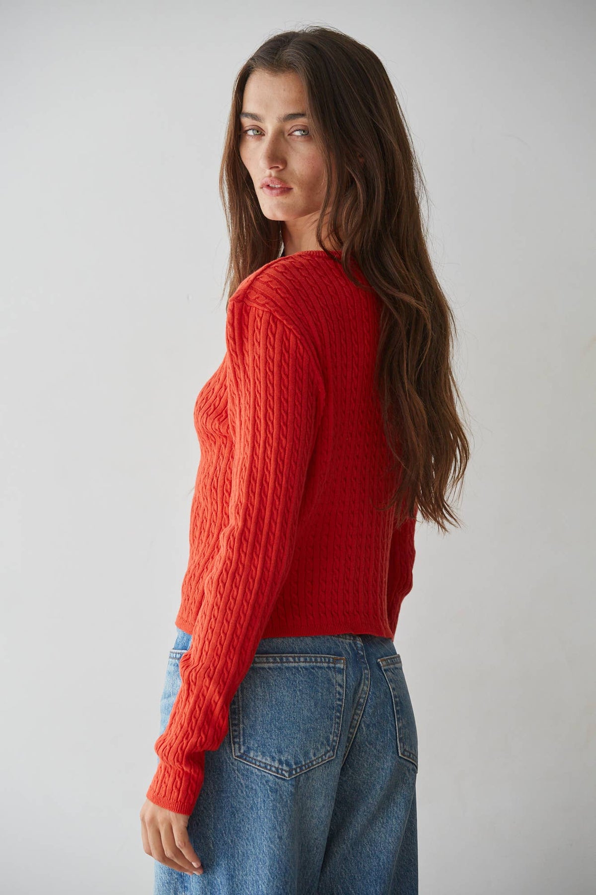 Knit Cable Sweater Cotton Button Down Cardigan Top - By Together